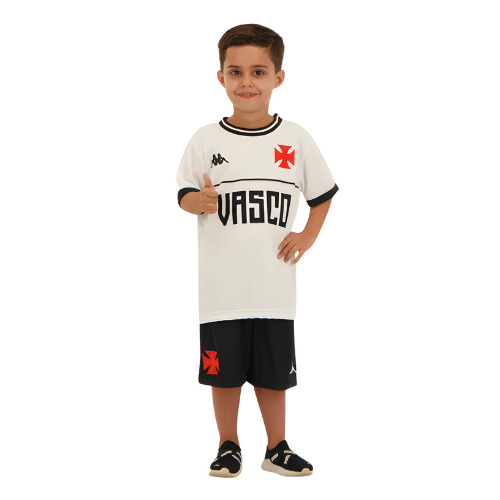 Kit Infantil Kappa Vasco Supporter 2023/24 Branco e Preto - Minha loja