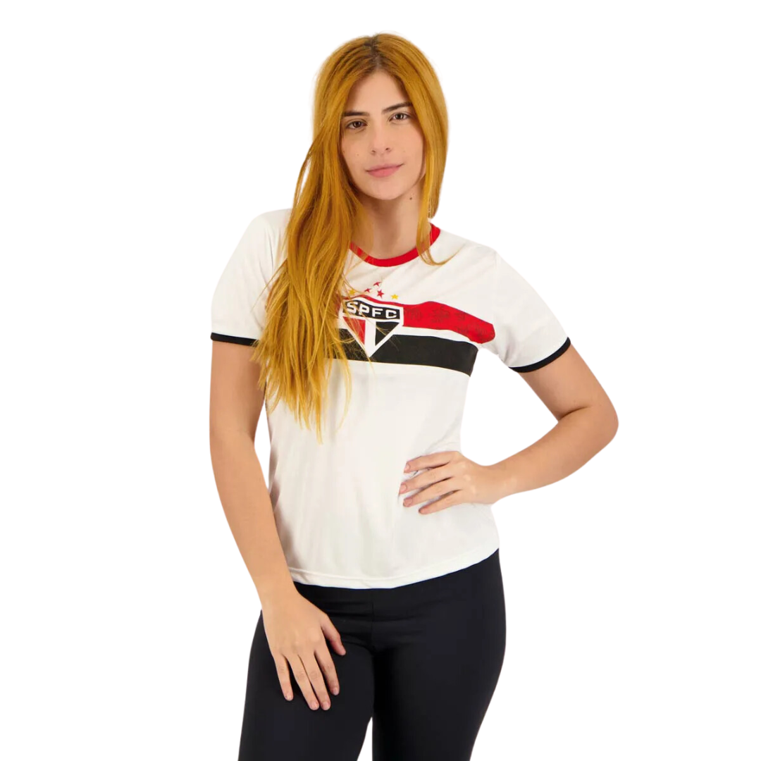 Camisa São Paulo Stencil Feminina Branca - Minha loja