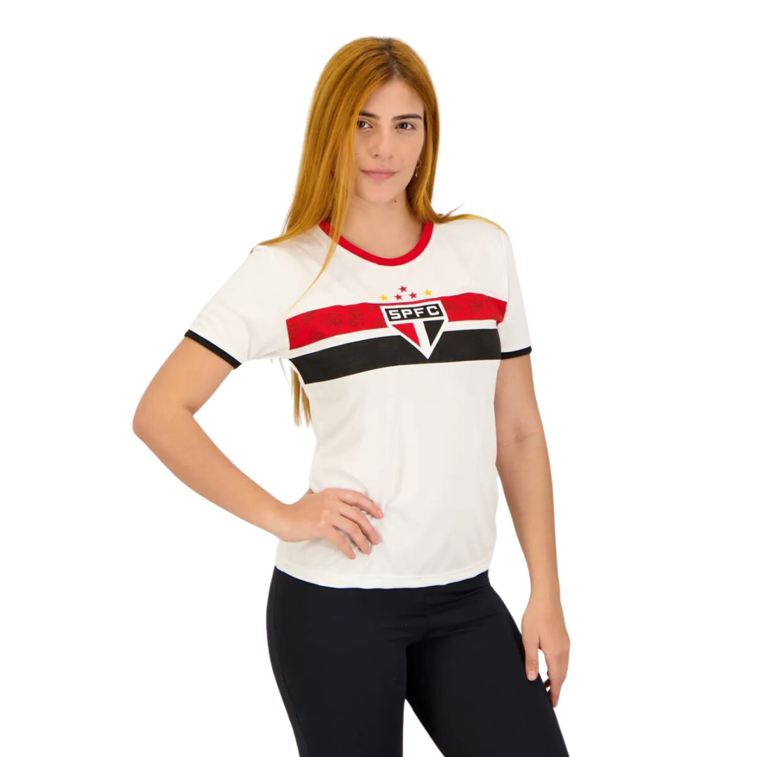 Camisa São Paulo Stencil Feminina Branca - Minha loja