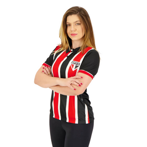 Polo São Paulo Fictional Feminina Branca Vermelha e Preta - Minha loja