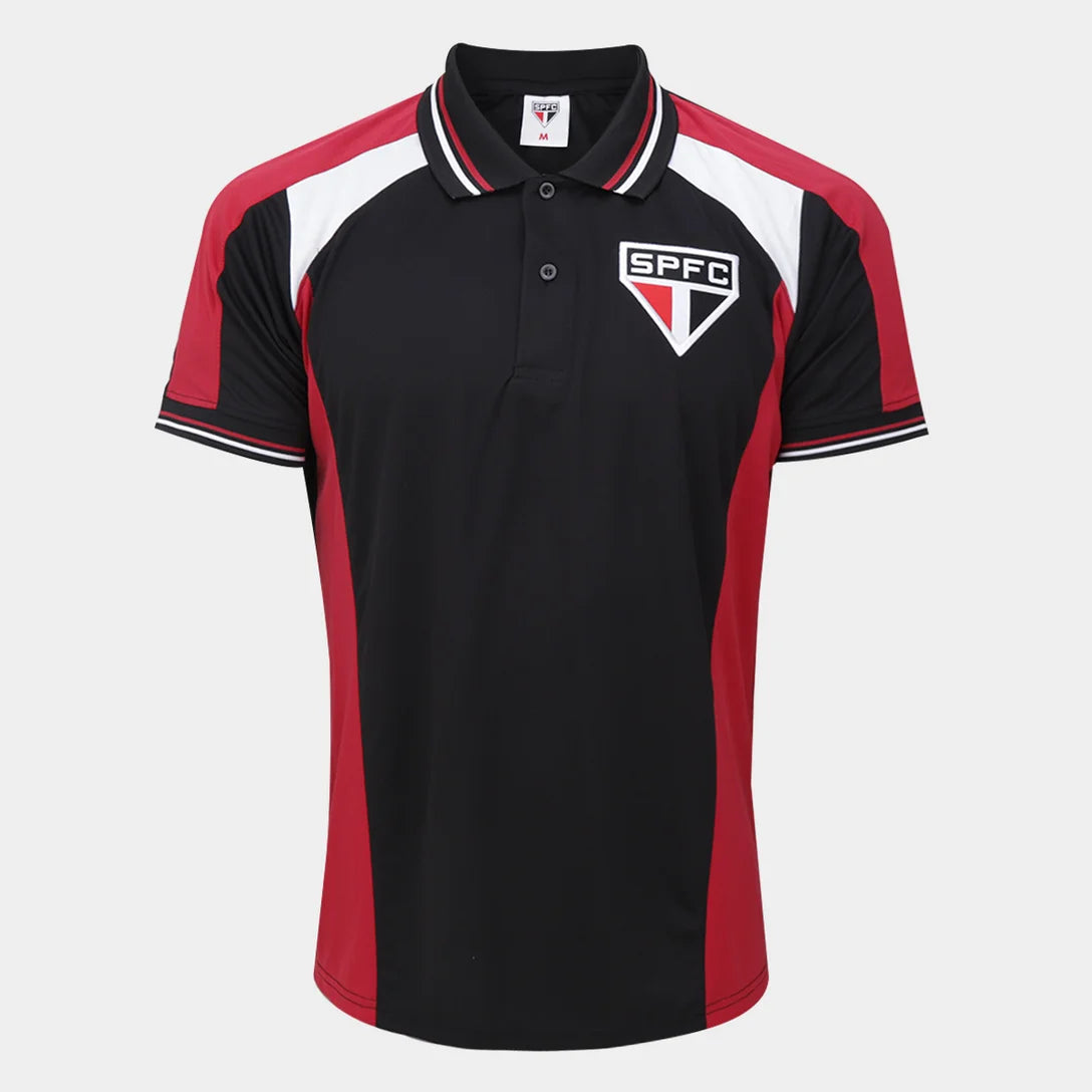 Camisa Polo São Paulo Pippes Masculina - Preto+Vermelho - Minha loja