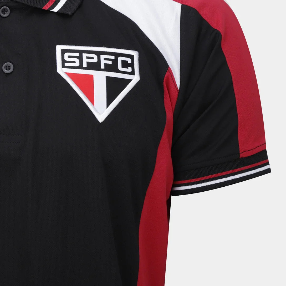 Camisa Polo São Paulo Pippes Masculina - Preto+Vermelho - Minha loja