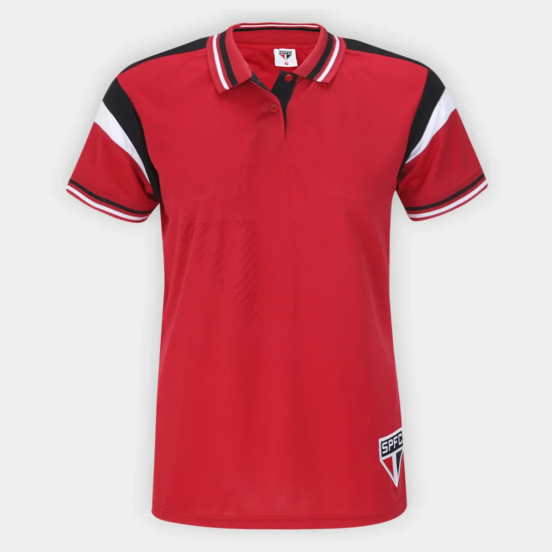 Camisa Polo São Paulo Emboss Lotus Feminina - Vermelho+Preto - Minha loja