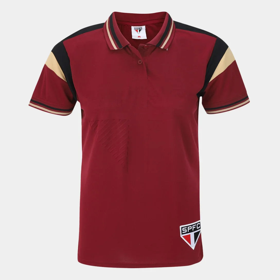 Camisa Polo São Paulo Emboss Lotus Feminina - Bordô+Dourado - Minha loja